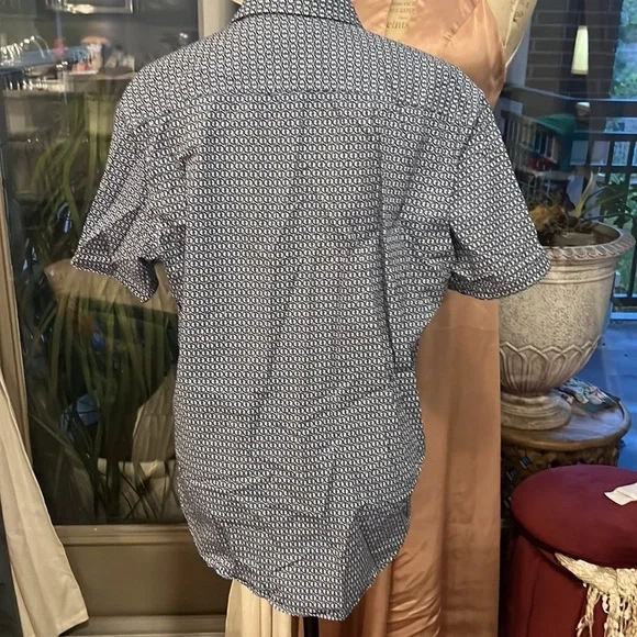 Murano blue mens shortsleeve button down collar business casual dress shirt MED - Picture 6 of 10